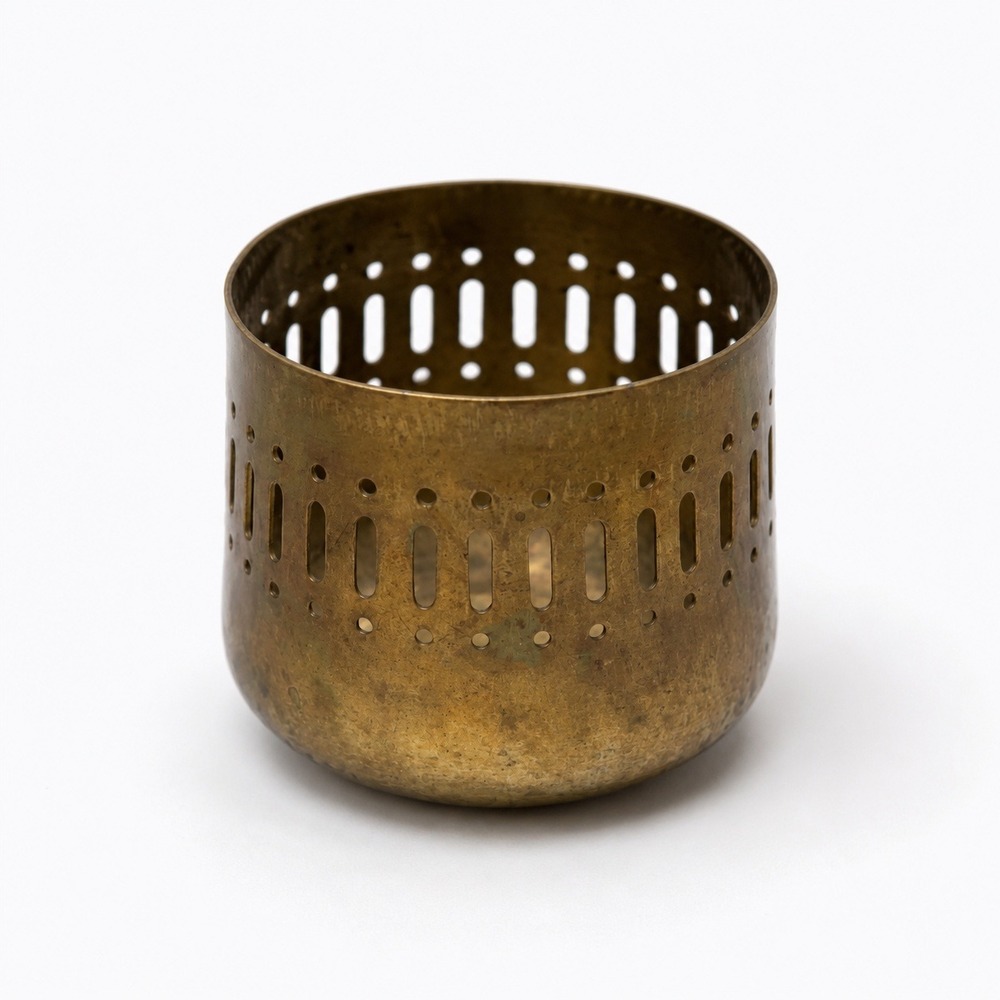Vintage Brass Pierced Votive Holder Candle MCM Boho Decor‎ Gold Metal Tea Light